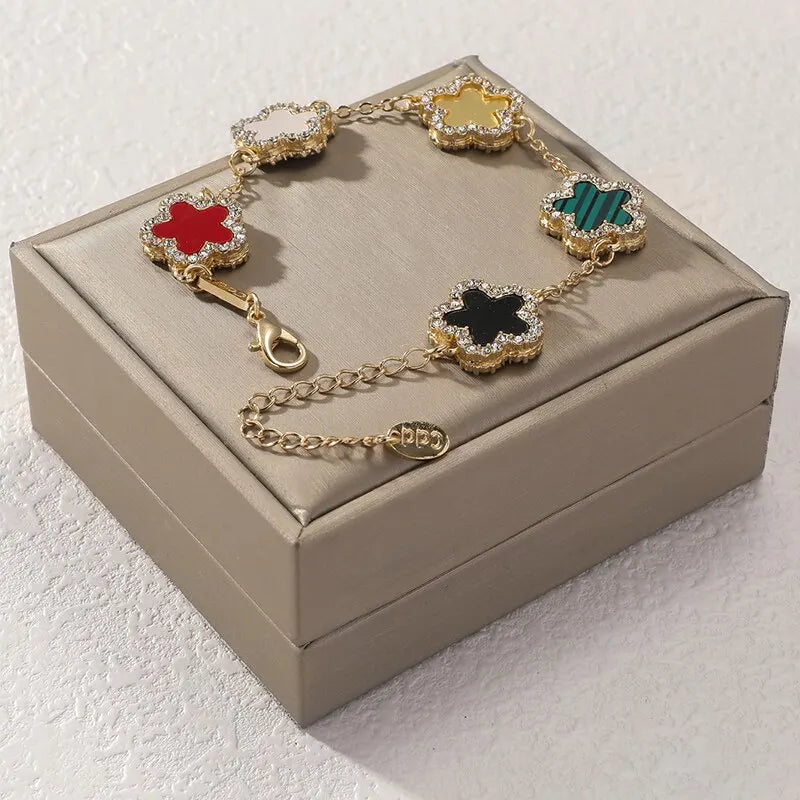 Armband mit Blumenform, mehrfarbig mit glänzenden Zirkonia, verstellbare Kette, süßer Stil, Persönlichkeit, schlichtes Design, Schmuck