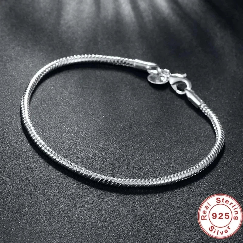 Handgemachter Original Feinschmuck 925 Sterling Silber Charm Armband Weiche Glatte Schlangenknochen Armbänder für Frauen