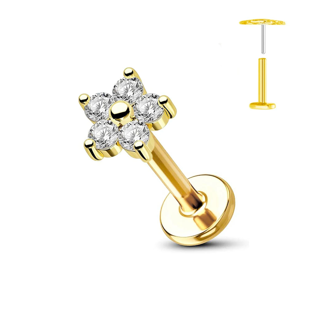 ASTM F136 G23 Titan Blume Threadless Ohrring Piercing Blütenblätter Blatt Herz Schmetterling Pin Daith Conch Push-in Labret Stecker