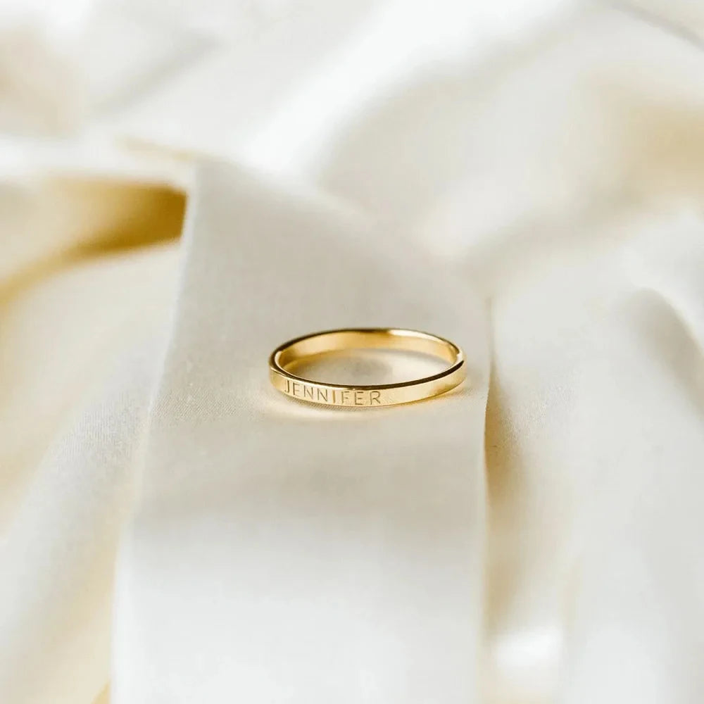 COOLTIME Personalized Custom Ring For Women Men Stainless Steel Gold Color Engrave Name Rings For Lover Jewelry Family Gifts