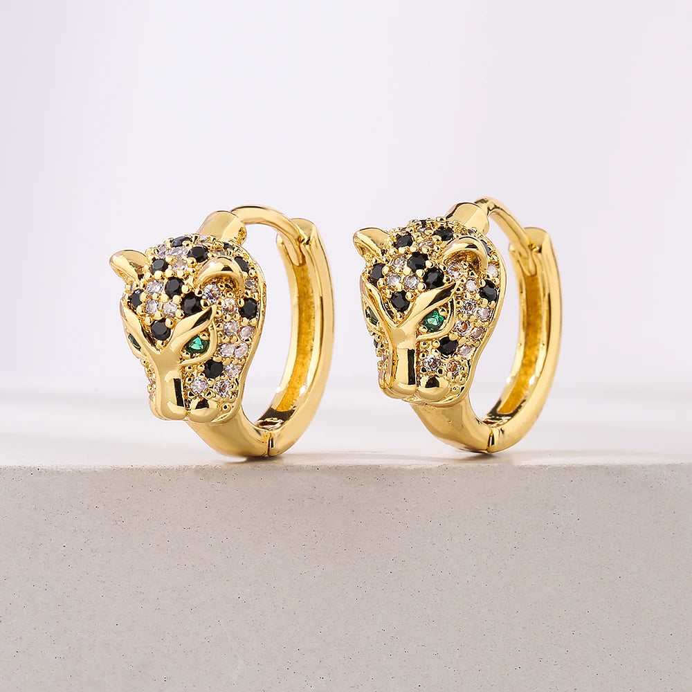 NEWBUY 2024 Neue Mode Goldfarbe Edelstahl Hochzeitsschmuck Luxus AAA Zirkonia Leopard Ohrringe Für Elegante Frauen Geschenk