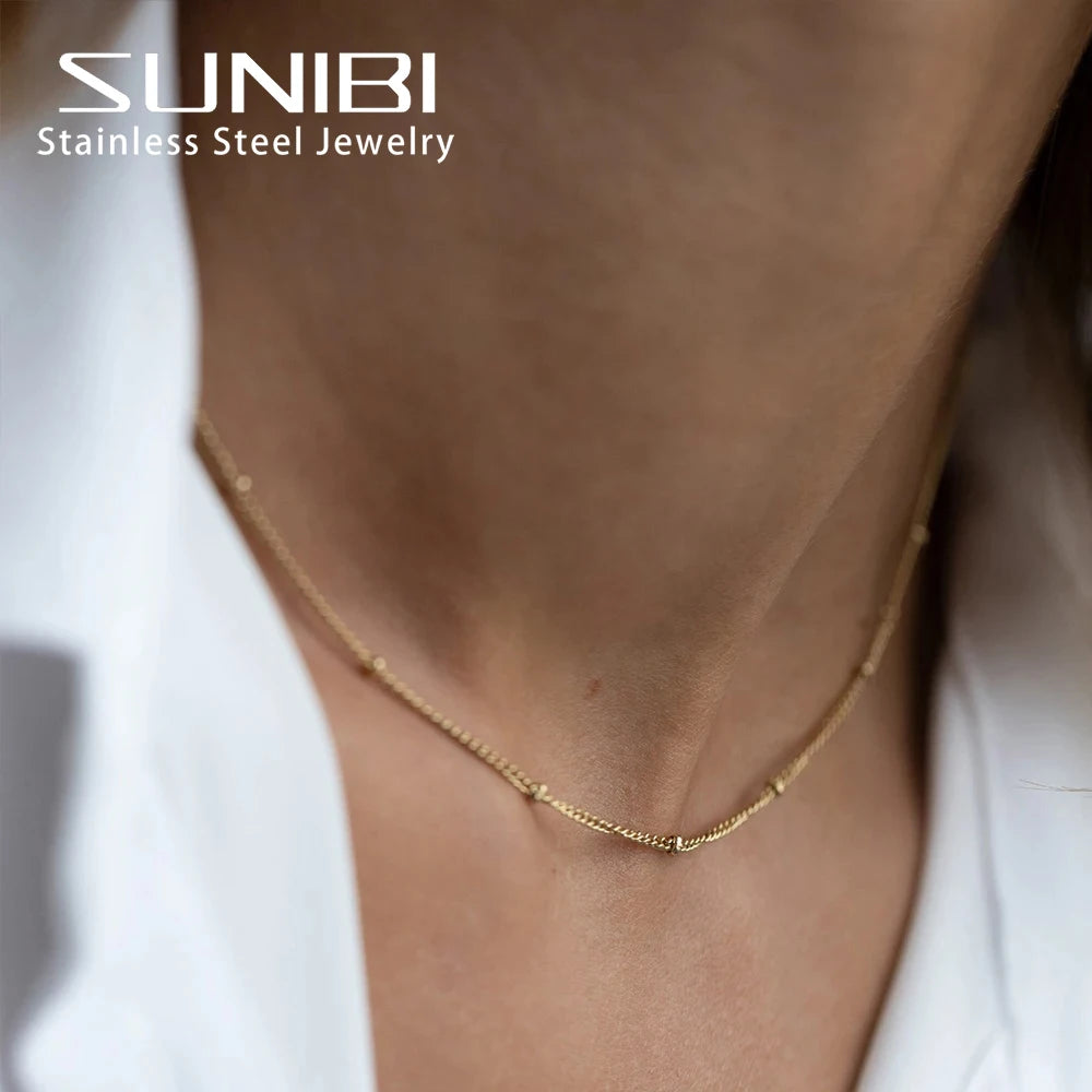 SUNIBI Gold Color Stainless Steel Chain Choker Necklace Women Chain Necklace Sets for Women Gift Jewelry Wholesale