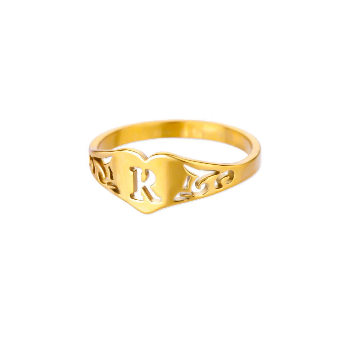 Anillos de corazón con letras iniciales huecas de moda para mujer, color dorado, acero inoxidable, anillo con letras de la A a la Z, regalo de joyería estética para boda