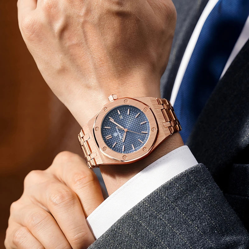 PAAZOMU Original Relojes de Lujo para Hombre Cronógrafo de Fecha Acero Inoxidable Reloj de Cuarzo Impermeable Luminoso Moda Reloj de Pulsera para Hombre