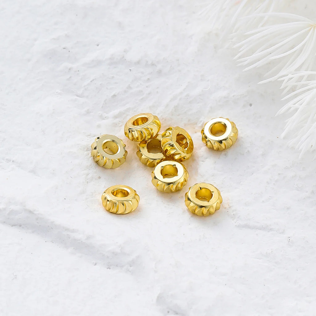50pcs/lot 14K 18K Gold Color Fancy Wheel Metal Round Beads Necklace Bracelet Loose Spacer Beads For Jewelry Making Findings