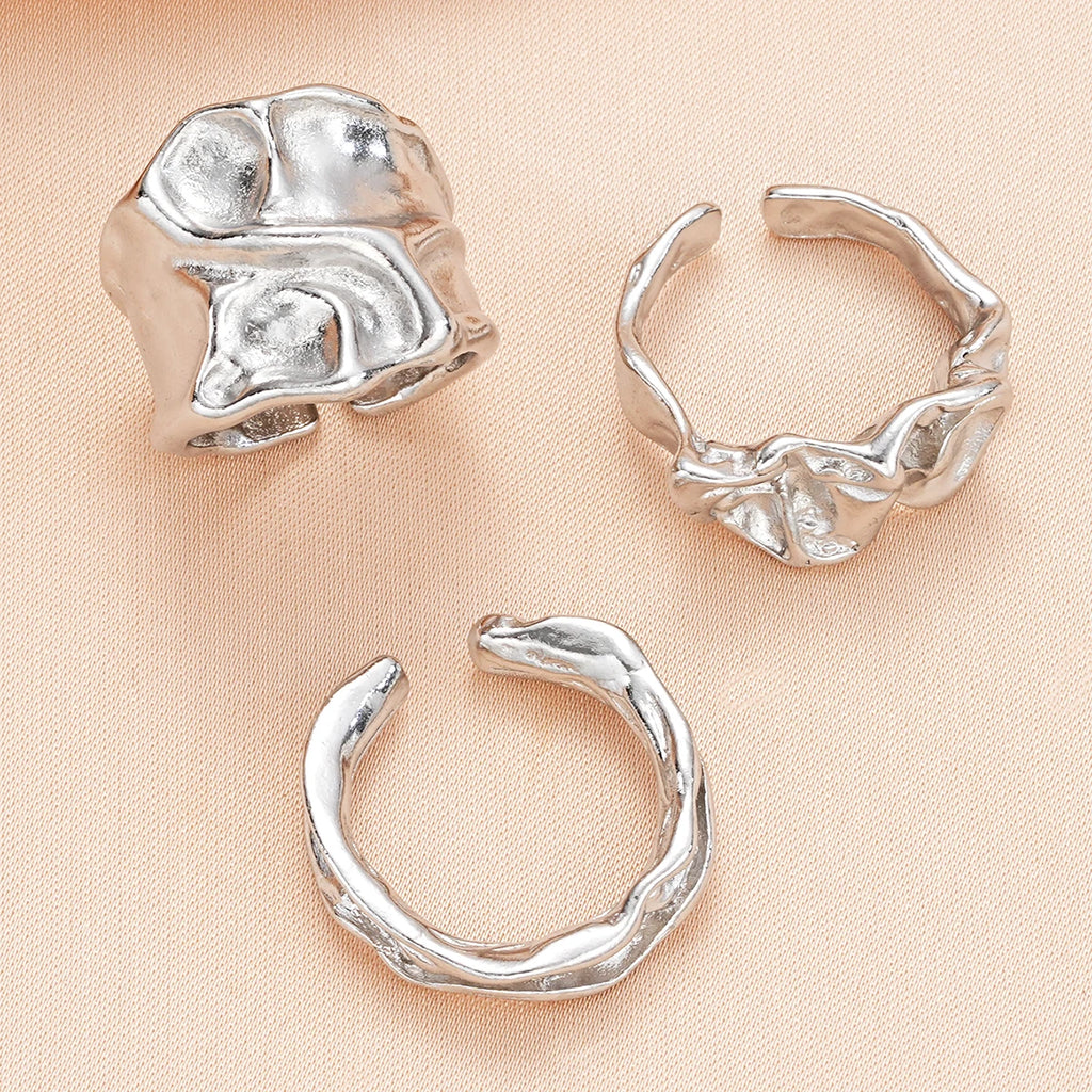 3 Stück Punk Chunky Irreguläre Ringe Set für Damen Kreative Geometrische Verstellbare Offene Fingerringe Mode Statement Schmuck Mädchen