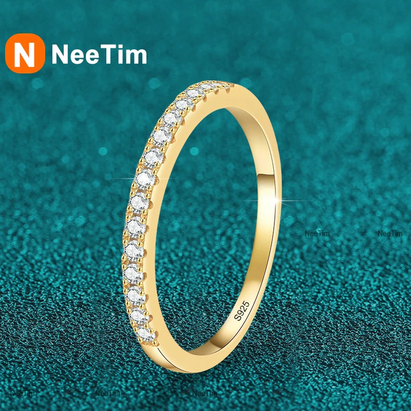 NeeTim Anillo de boda de moissanita de color completo, banda de eternidad de plata de ley 925, anillos de fiesta para mujer, anillos de novia de compromiso