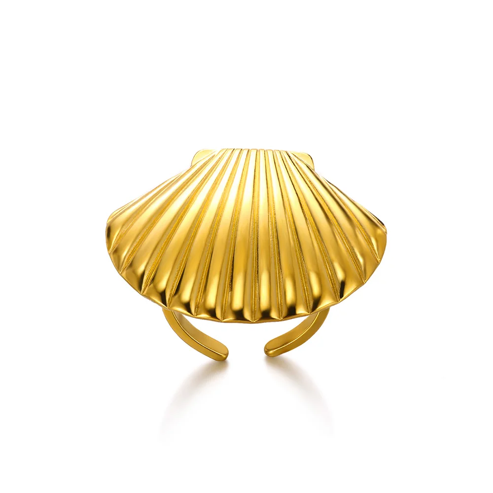 316L Edelstahl Seestern Muschel Ringe für Frauen Gold Farbe Offener Fingerring Femme Trendiger Sommerurlaub Ozean Schmuck Geschenk