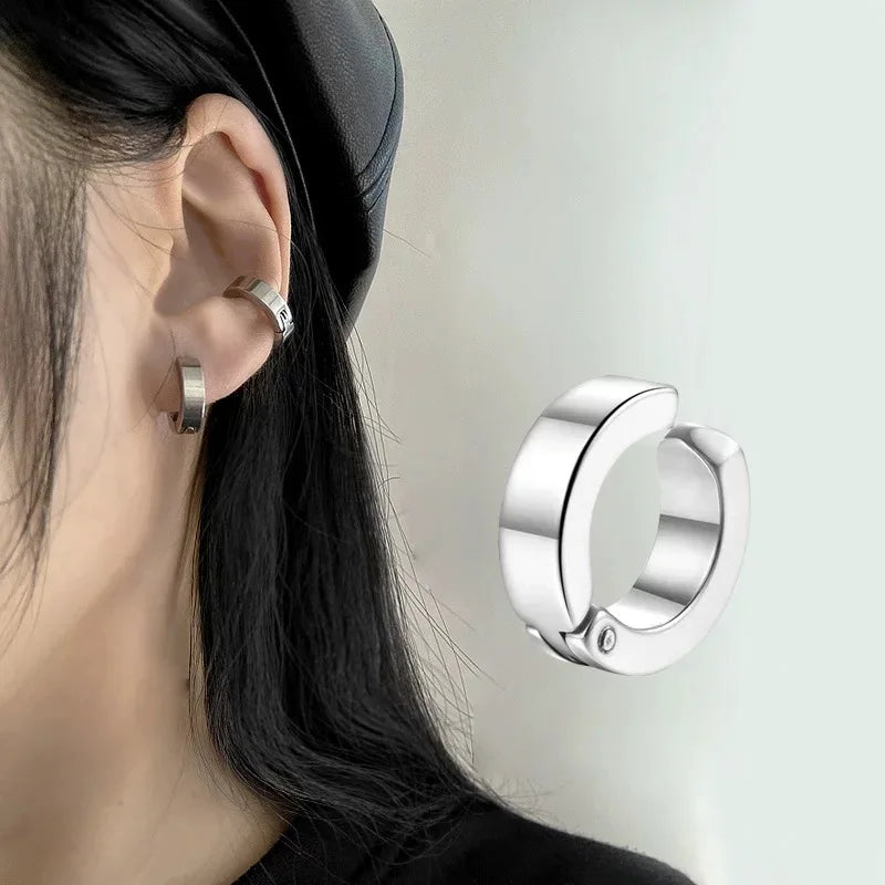 ZAKOL 2pcs/set Fashion Ear Clip Non Piercing Earrings Fake Earrings for Men Circle Round Earring Punk Rock Style Jewelry Gift