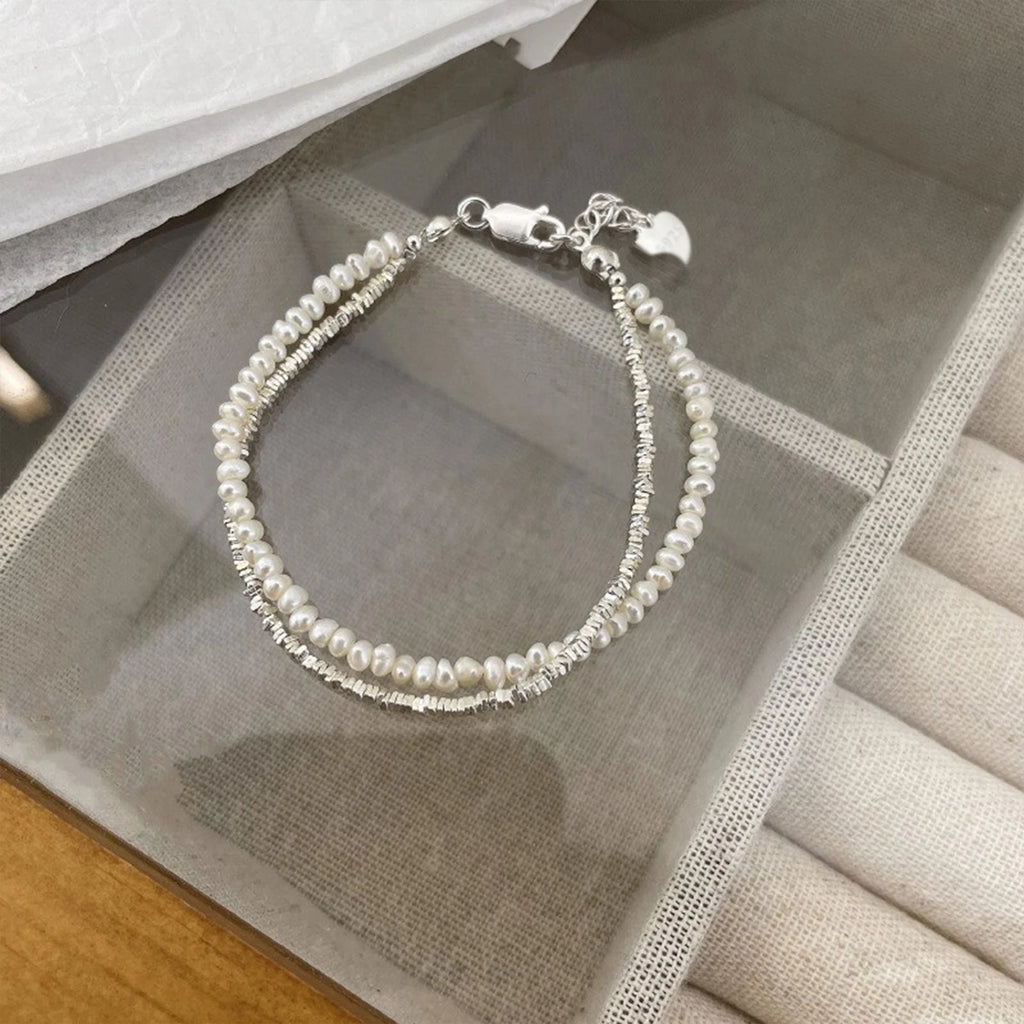 925 Silber Doppellagiges Perlenarmband für Damen Mädchen Design Perlen Schmuck