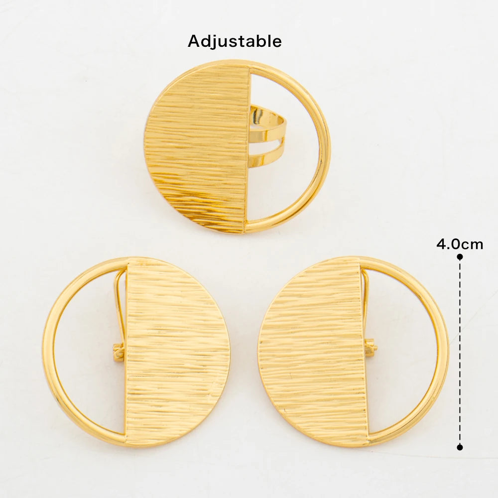 Brasilianisches 18 Karat vergoldetes Schmuckset für Damen, irreguläres Design, Clip-Ohrringe und verstellbarer Ring, Schmuckset-Zubehör, Geschenke