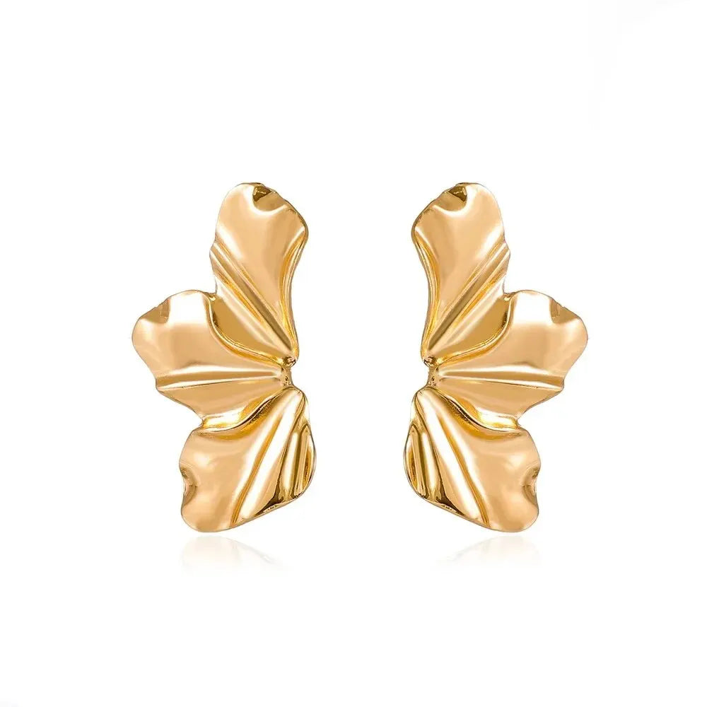 Große Ohrstecker in Blumenform aus Metall für Damen, goldfarben, übertriebene, unregelmäßige Form, Damen-Ohrstecker, silberfarbener Schmuck
