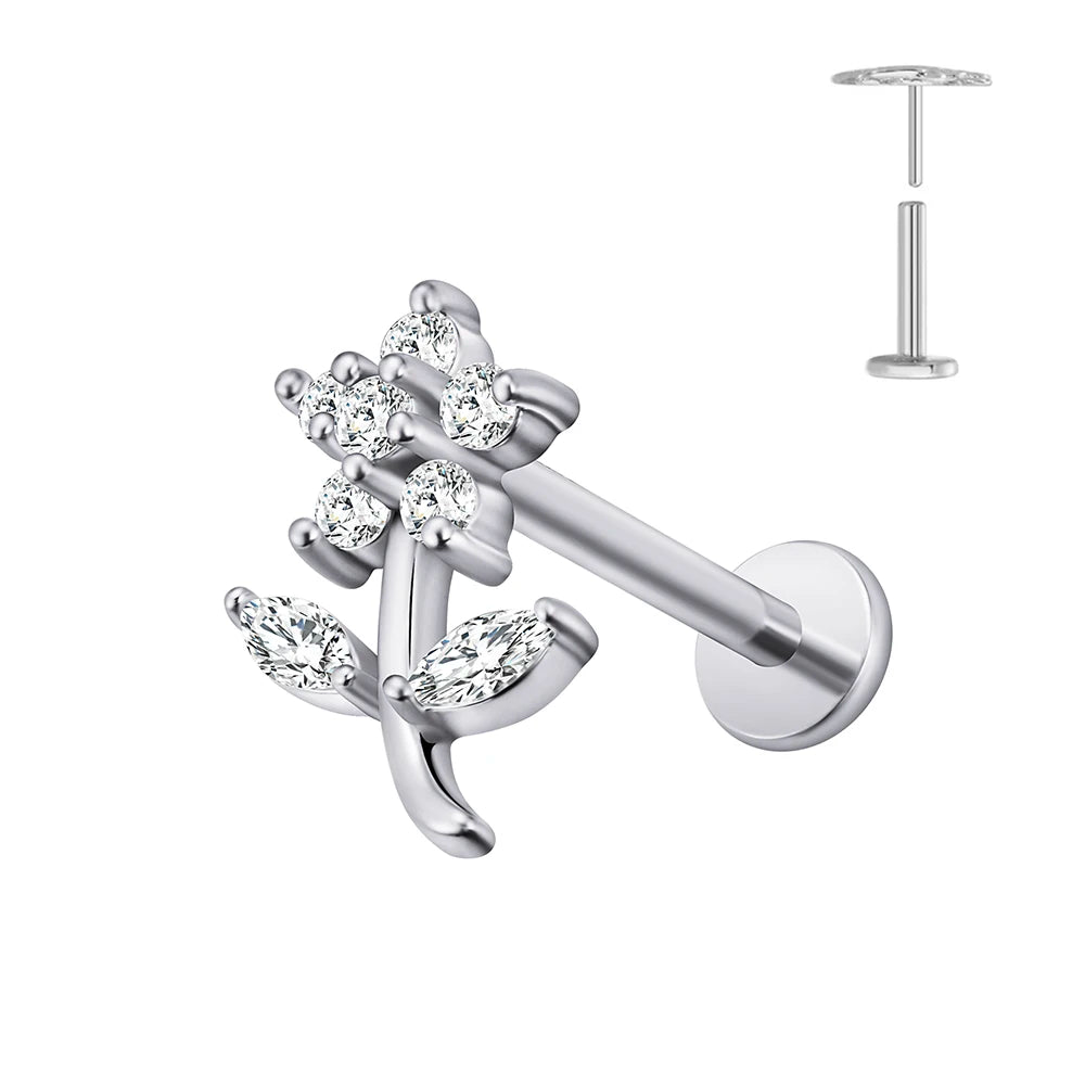 ASTM F136 G23 Titan Ohrstecker Blume 16G 18G 20G Threadless Piercing Blatt Push-in Lippenstecker Daith Labret Conch