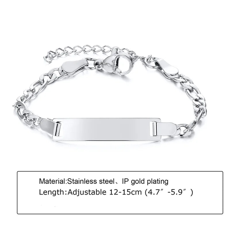Individuelles personalisiertes Namens-ID-Armband für Mädchen und Jungen, Edelstahl-Gliederketten-Kronenarmband, nicht allergisch
