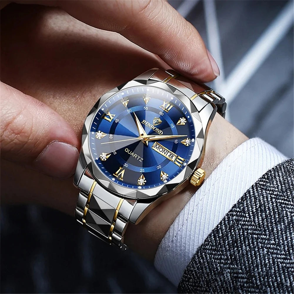 Nuevo Oro Negocios Cuero Casual Diamante Reloj Hombres Lujo Relojes Automáticos Relojes de Pulsera de Moda para Hombres Cuarzo Orologi Uomo
