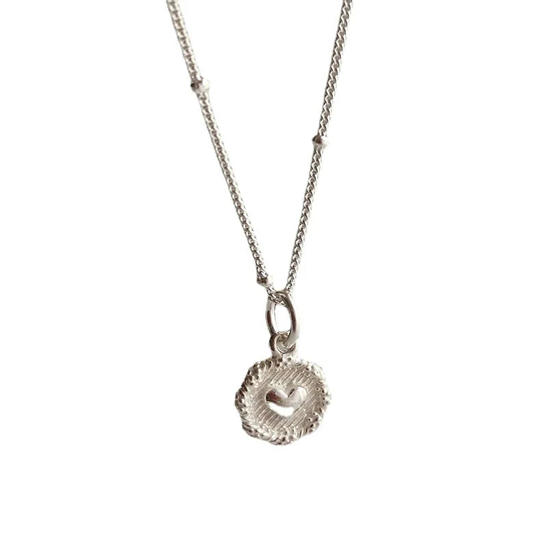 VENTFILLE Collar de plata de ley 925 con cuentas de textura de corazón de amor para mujer y niña, diseño estereoscópico, joya de doble cara, regalo al por mayor