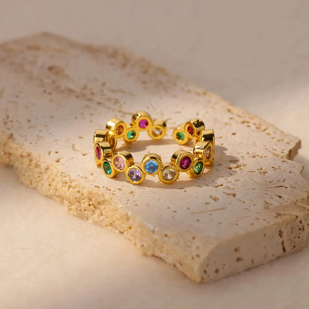 Anillos redondos pequeños y coloridos para mujer, de acero inoxidable, color dorado, ajustables, anillo de boda, joyería estética de lujo, regalo para pareja