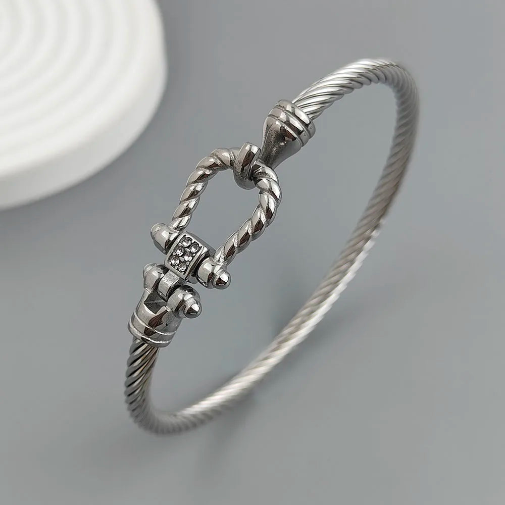 Neues Armband aus Stahldraht mit Knopfmuster, Hufeisen, vergoldet, Edelstahl, 18K, hochwertiges, wasserdichtes Paar-Armband, Frau