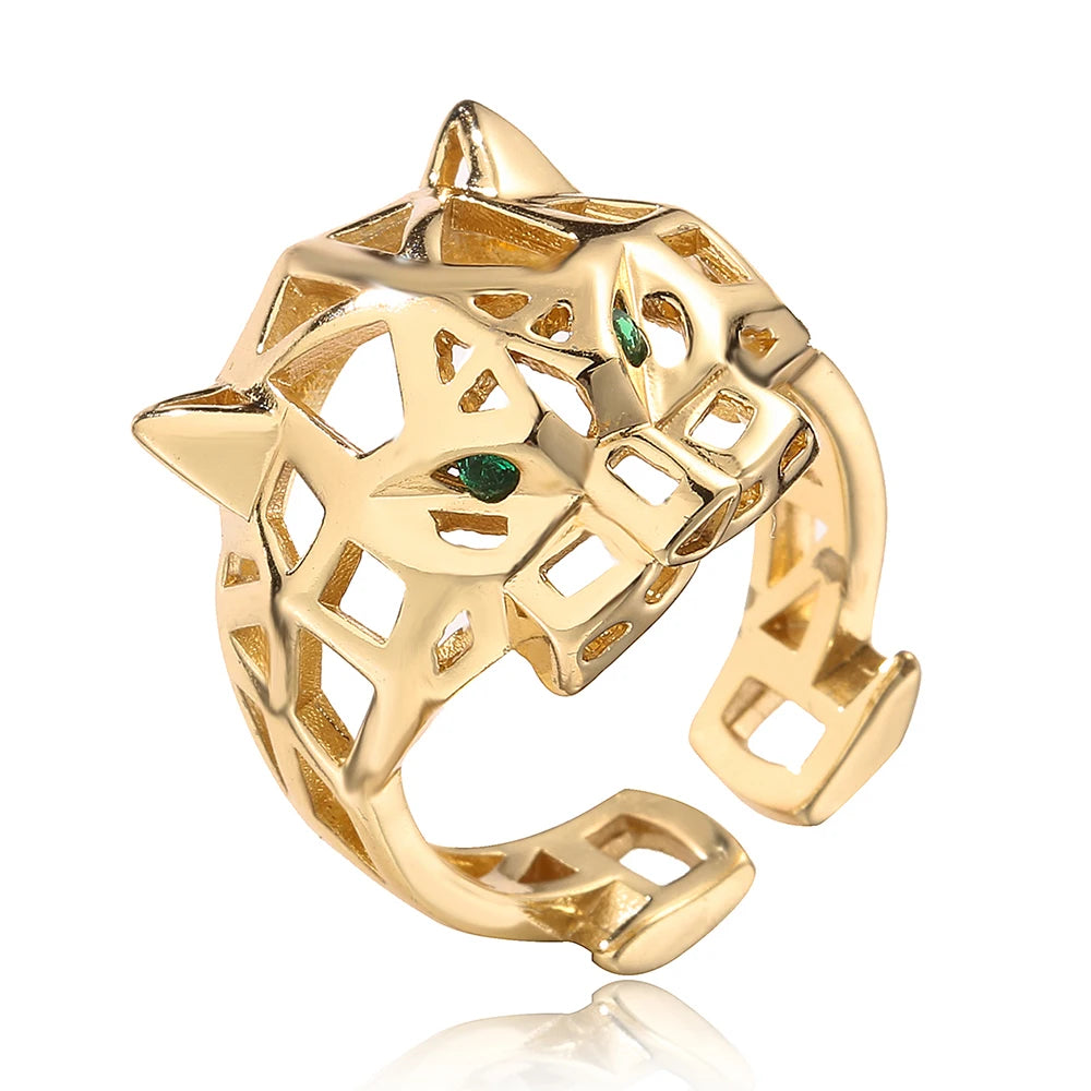 NEWBUY Hochwertiger Modeschmuck Großer Tierring für Frauen Mädchen Party Schmuck Goldfarbe Zirkon Leopard Offener Ring Großhandel