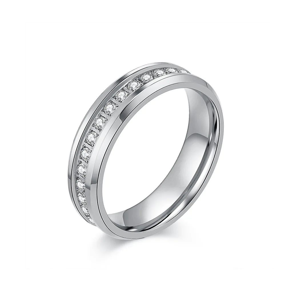 6mm Edelstahl-Ring mit CZ-Rille für Damen und Herren, Größen 5-10