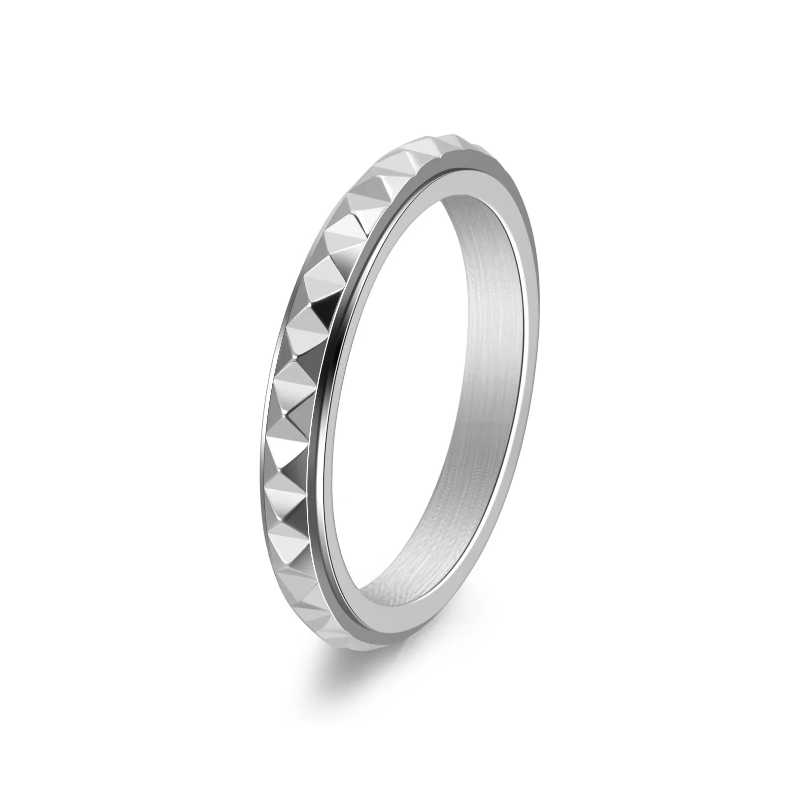 3mm dünner Edelstahl Pyramiden-Spinner-Ring Ehering für Frauen und Mädchen Größe 5-12