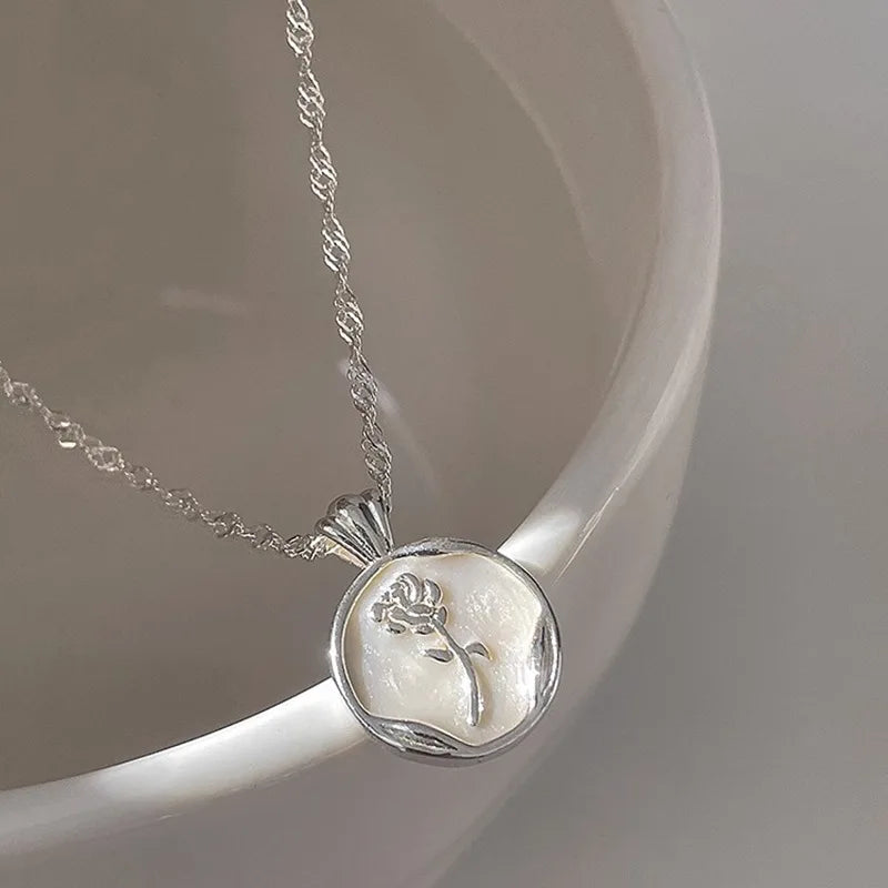 VENTFILLE Plata 925 Geometría Circular Rosa Collar Esmalte Goteo Coreano Joyería Delicada Regalo de Cumpleaños Venta al por Mayor