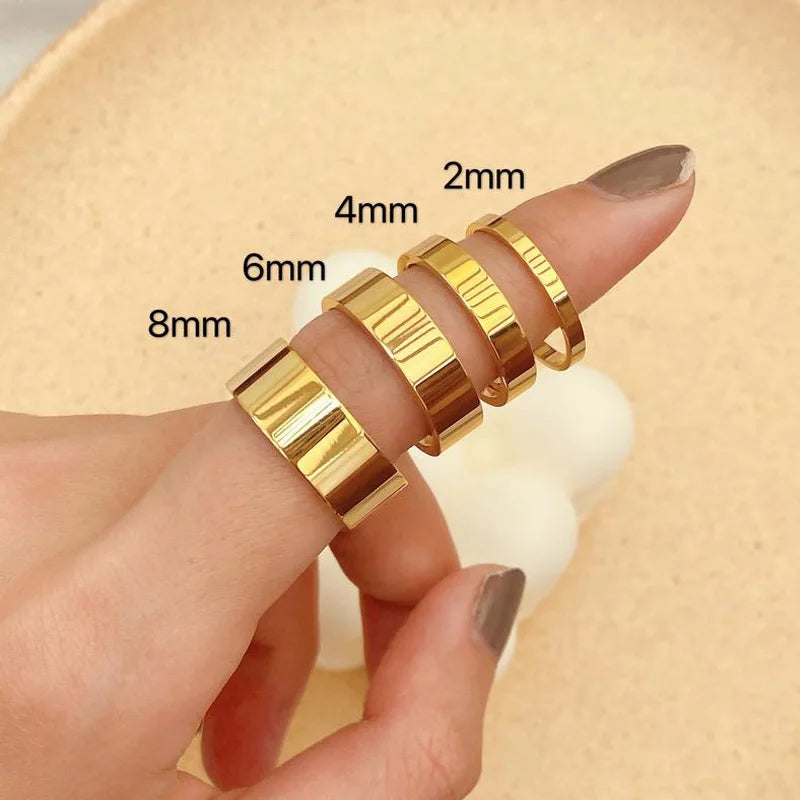 Anillo de boda de acero inoxidable de 2 mm, 4 mm, 6 mm, 8 mm para mujer, anillos planos para dedo, joyería de compromiso de moda Bijoux Femme