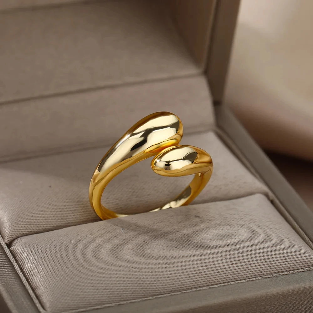 Goldfarbener Edelstahl Mehrschicht-Ringe für Damen, hohler offener Fingerring, Mode Hochzeitsfeier Schmuck Geschenk 2024 Neu