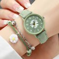 2PCS/Set Fashion Women Watches Bracelet Set Simple Arabic Dial Leather Strap Quartz Watches Reloj Mujer Girls Clock Gift