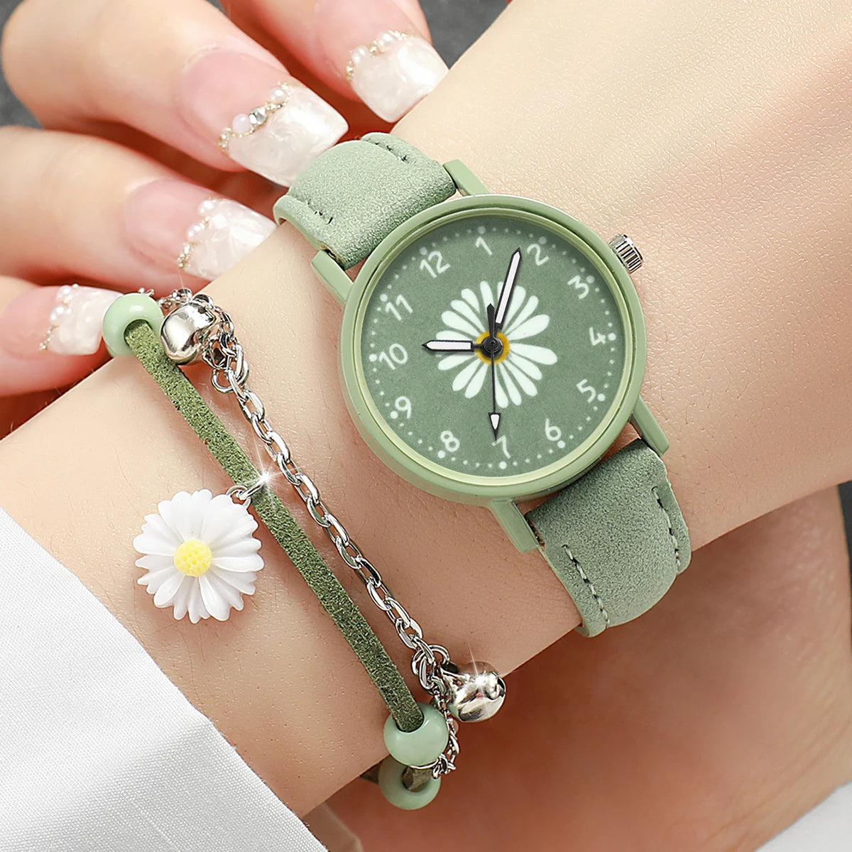 2PCS/Set Fashion Women Watches Bracelet Set Simple Arabic Dial Leather Strap Quartz Watches Reloj Mujer Girls Clock Gift