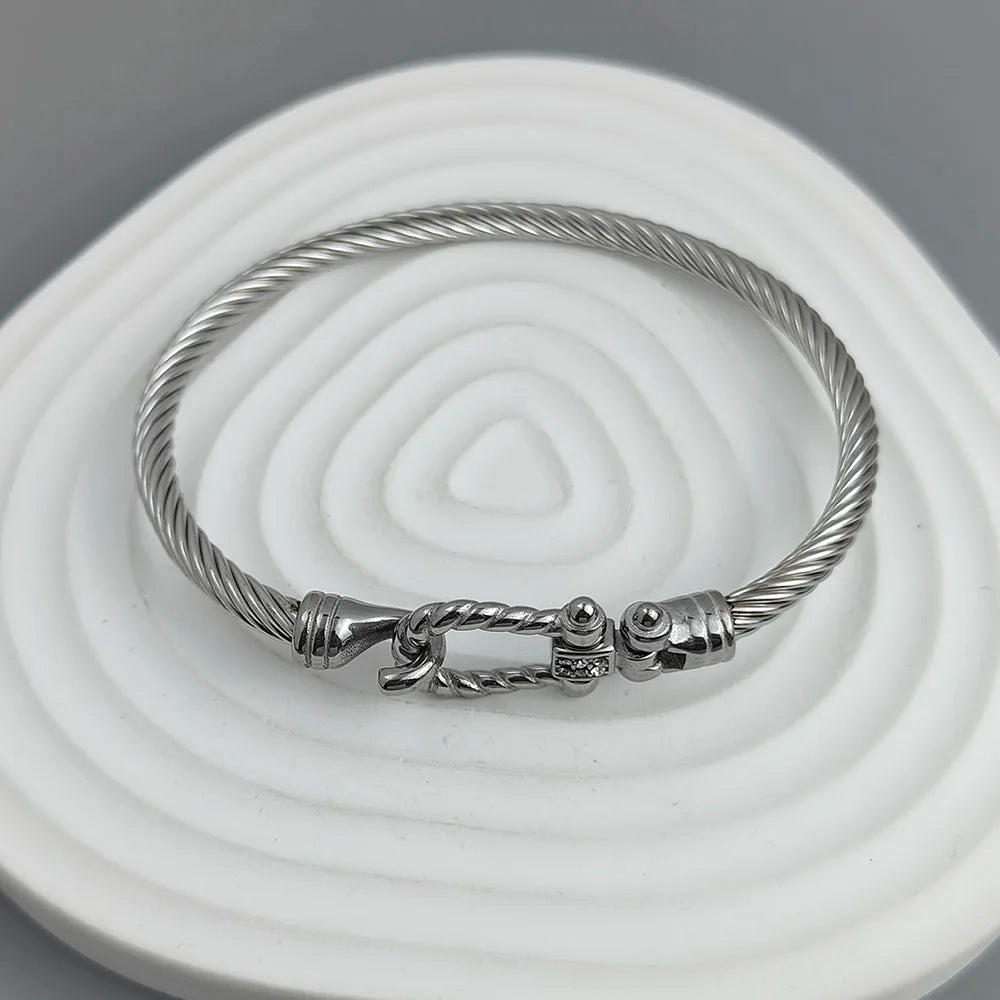 Neues Armband aus Stahldraht mit Knopfmuster, Hufeisen, vergoldet, Edelstahl, 18K, hochwertiges, wasserdichtes Paar-Armband, Frau