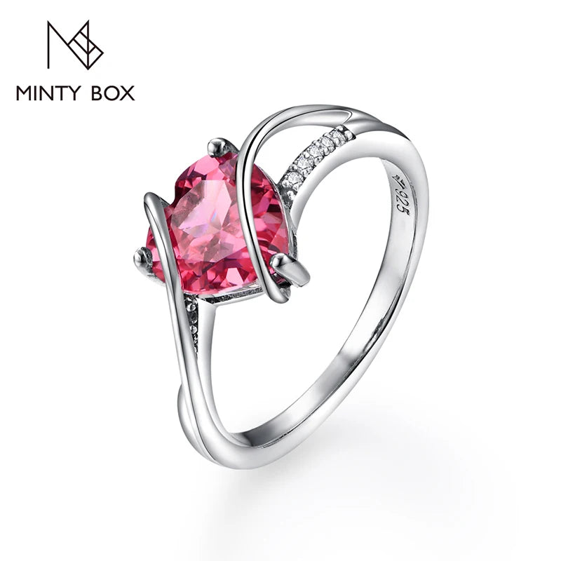 MINTYBOX S925 Sterlingsilber Herz 2.0ct Rubin Ring für Damen Lab Created Spinell Verlobungs-Hochzeitsringe Luxus Feiner Schmuck