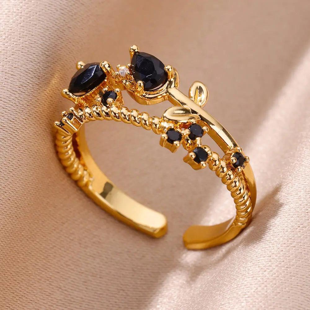 Goldfarbener Edelstahlring für Frauen Bunter Zirkonia Herz Öffnender verstellbarer Ring Modeschmuck Hochzeitsgeschenk
