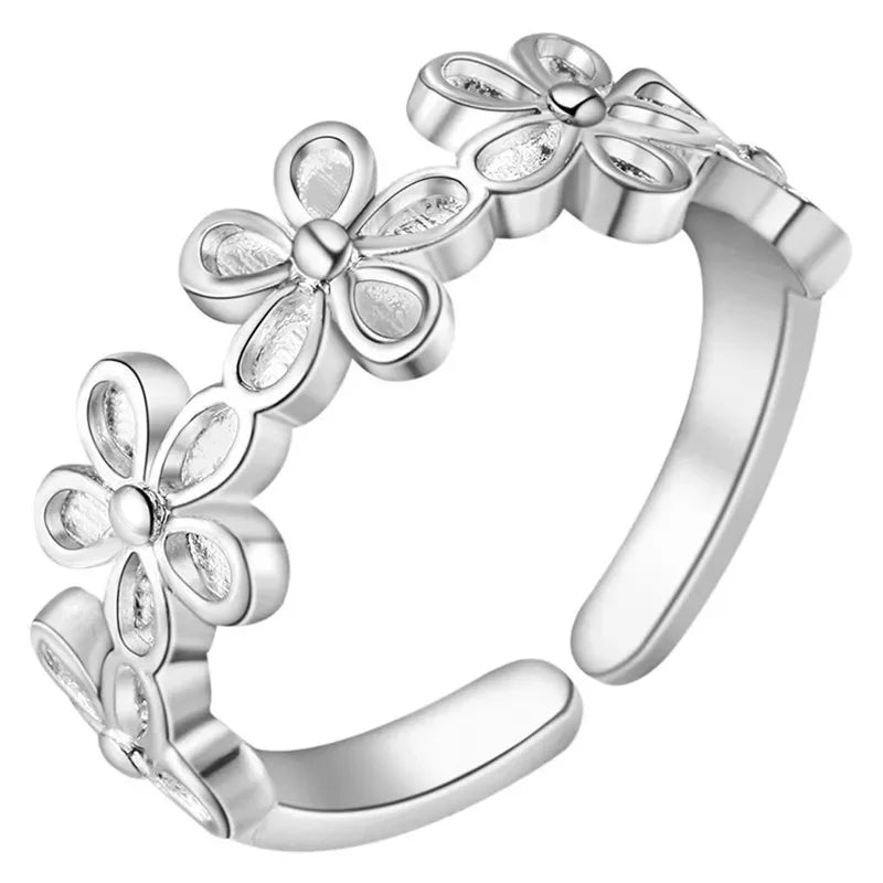 Heiße neue Charms 925 Sterlingsilber Blumenringe für Frauen verstellbar Elegant Mode Hochzeit Party Weihnachtsgeschenke Charm Schmuck