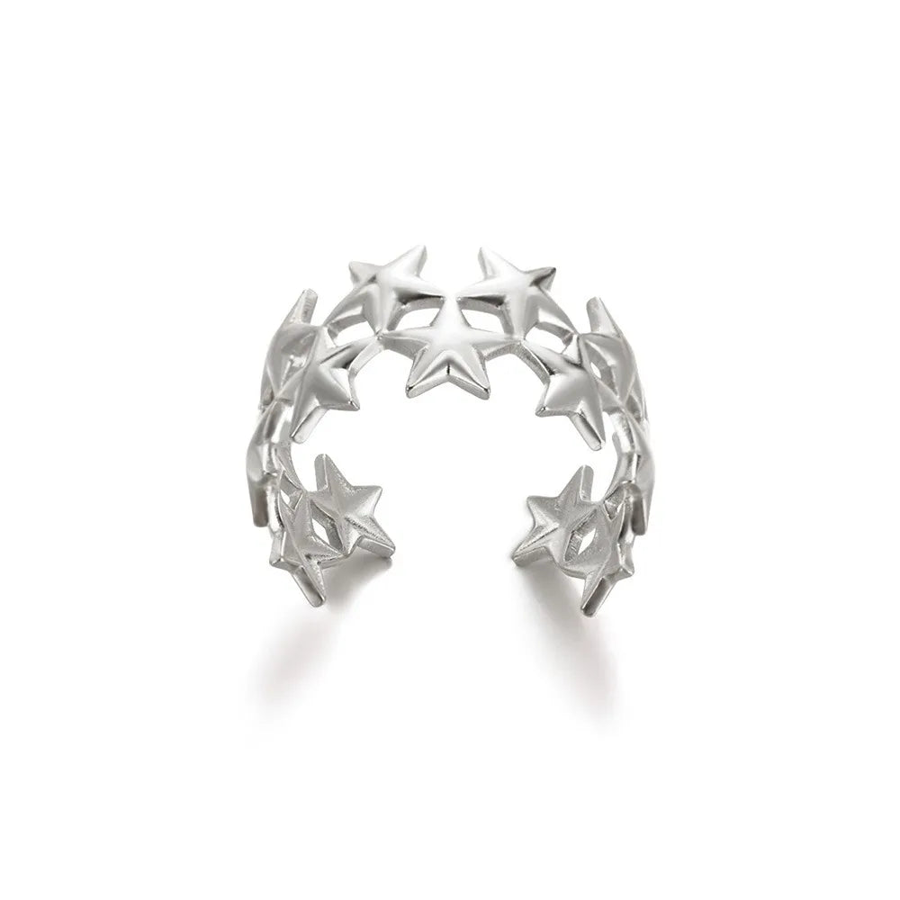 Zirkon Stern Mond Ringe für Frauen Goldfarben Edelstahl Geometrischer Stern Mond Ring Verlobung Hochzeit Weihnachtsgeschenk Schmuck