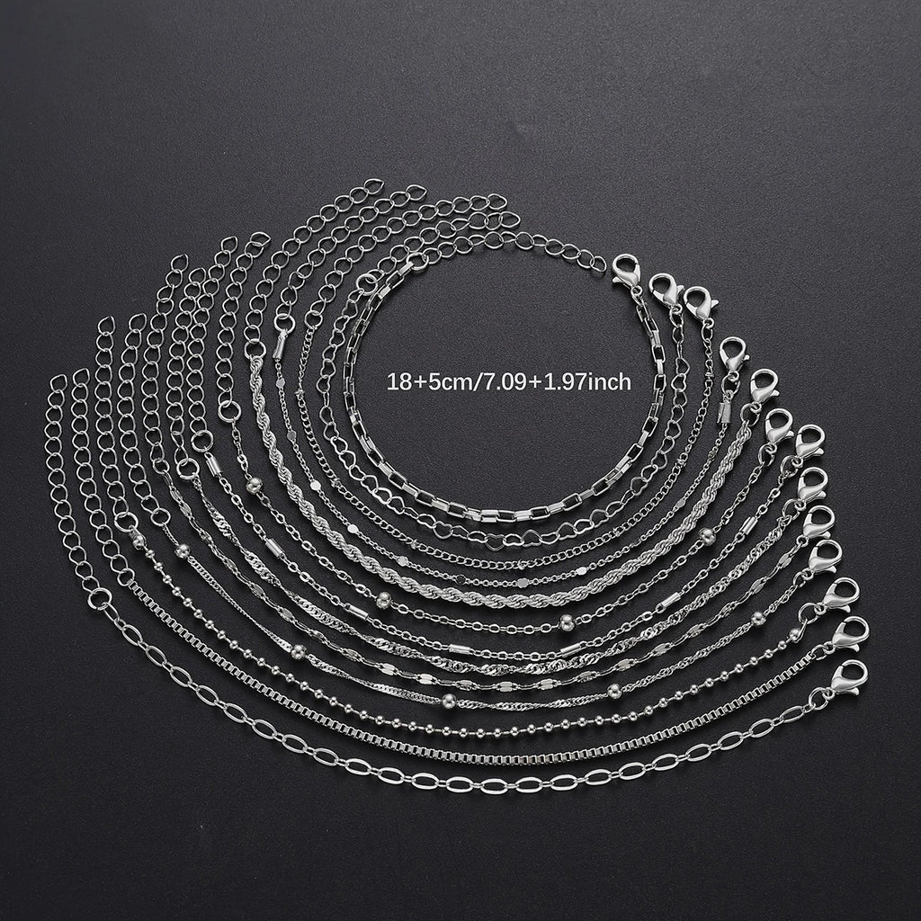 13Pcs/Set Stainless Steel Bracelet for Women, Silver Gold Color Multi Style Combination Chain, Waterproof Exquisite Jewelry Gift