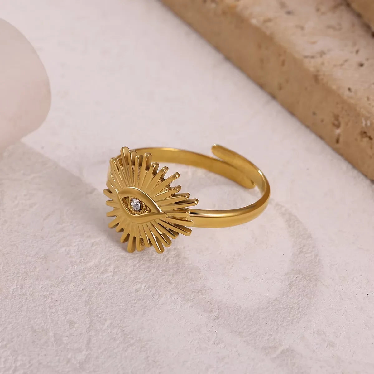 Edelstahl Kleine Zirkonringe für Frauen Exquisiter Goldfarbener Sonnen-Doppelring Punk Hip-Hop Accessoire Bague Schmuckgeschenk
