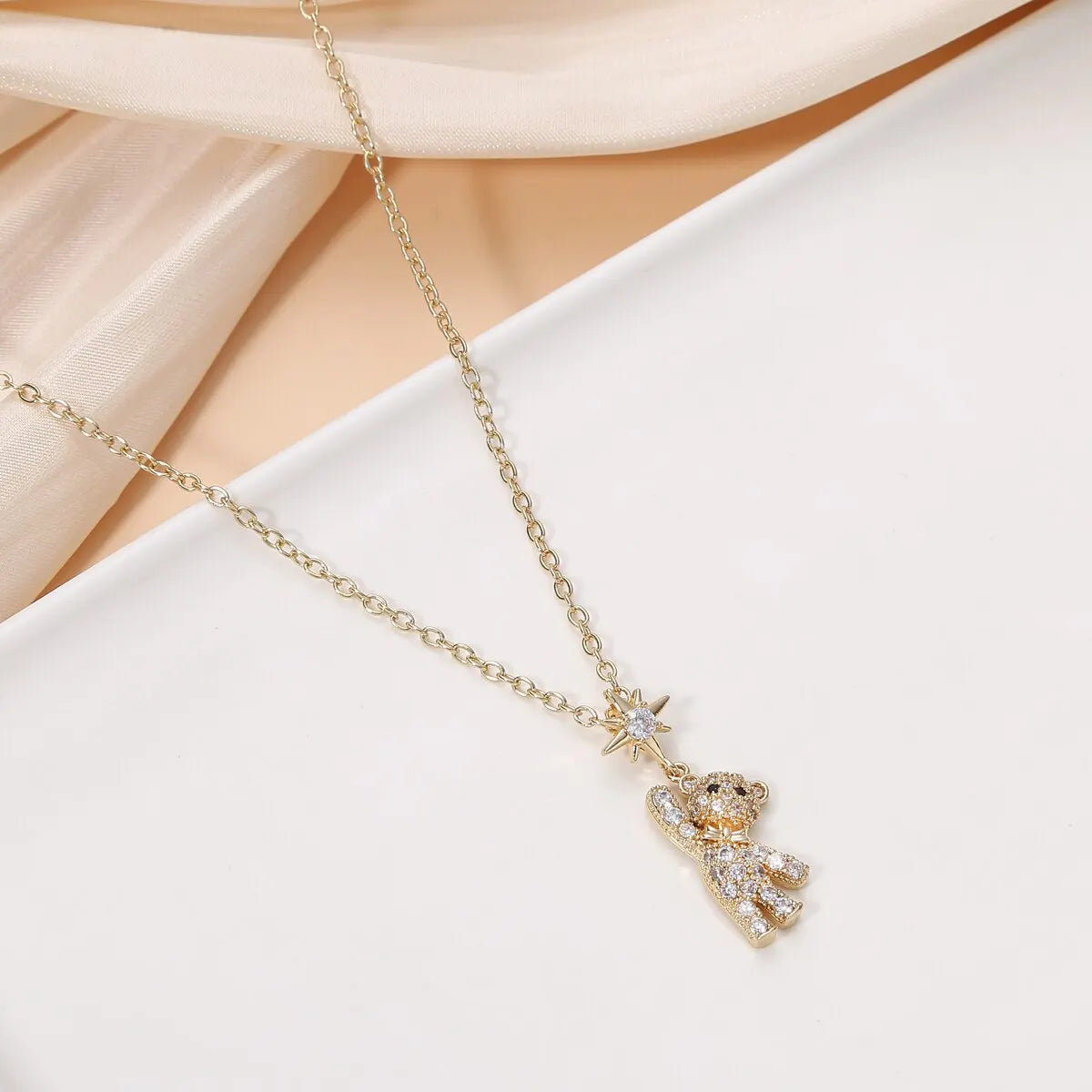 Obega Lovely Bear Necklaces for Women Cubic Zircon Inlaid Gold Color Neck Chain Female Necklaces Cute Jewelry Pendant
