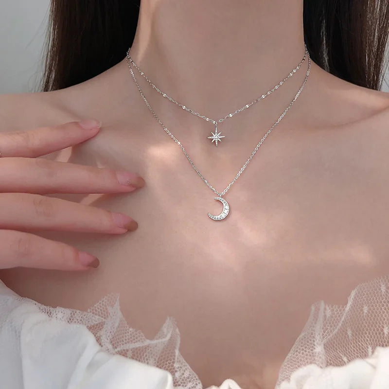 Nuevo collar de mariposa brillante, collar de cadena de clavícula de doble capa exquisito para mujer, joyería de regalo para mujer