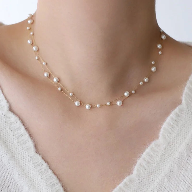 Halskette für Damen, Edelstahl, Temperament, Perlenkette, Choker, wasserdicht, Collier, Schmuck, Bijoux, Geschenk