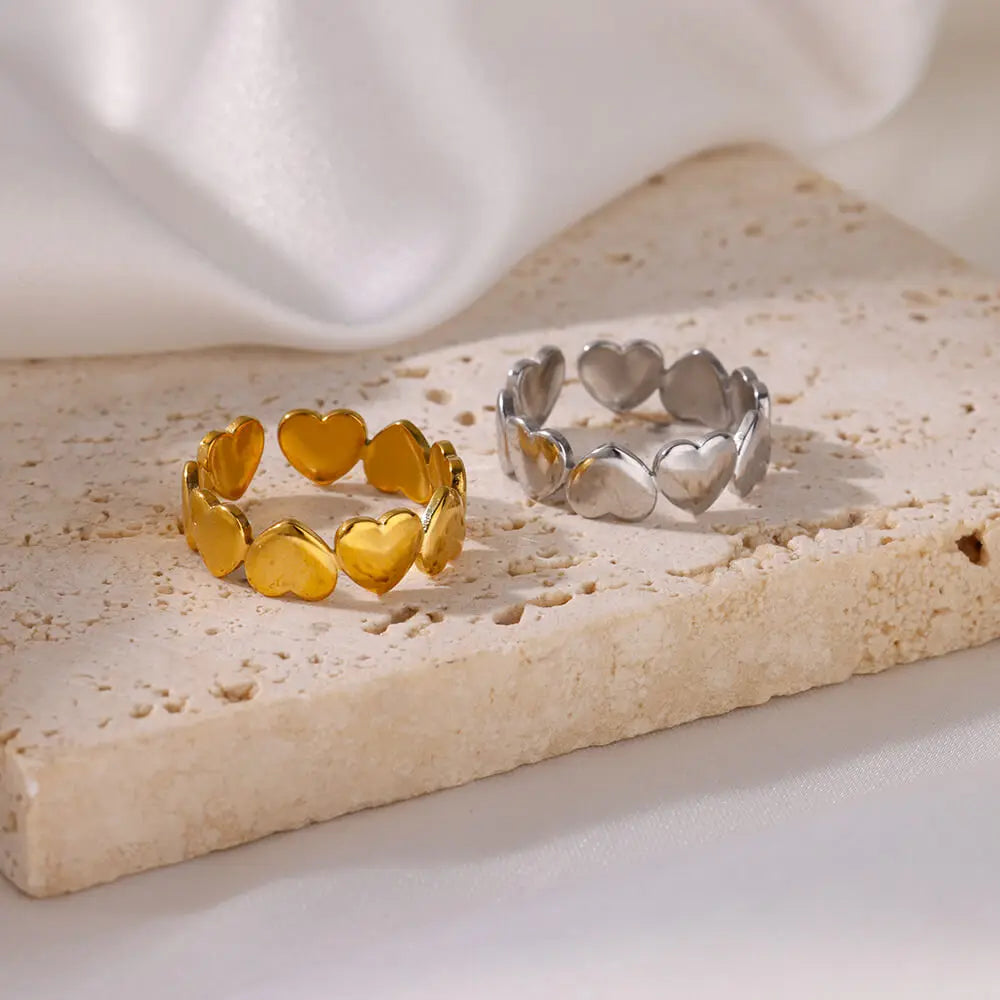 Herzringe für Damen, goldfarben, Edelstahl, offener Herzring, Hochzeit, ästhetisches Accessoire, Party-Schmuck, Geschenk für die beste Freundin, Anillos