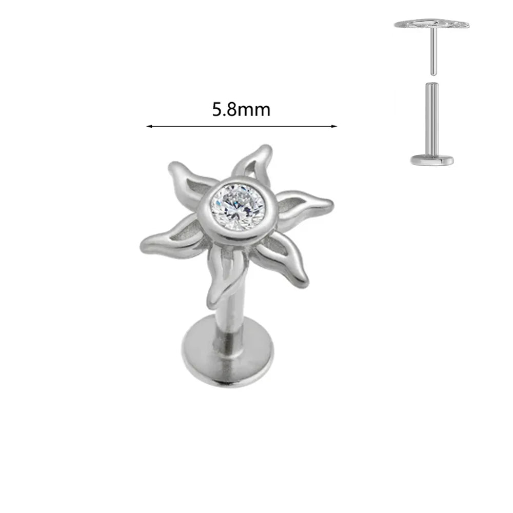 ASTM F136 G23 Titan Labret Piercing Seestern Ohrstecker Biene Blatt Push-In CZ Gewindeloser Knorpel 16/18/20G Körperschmuck