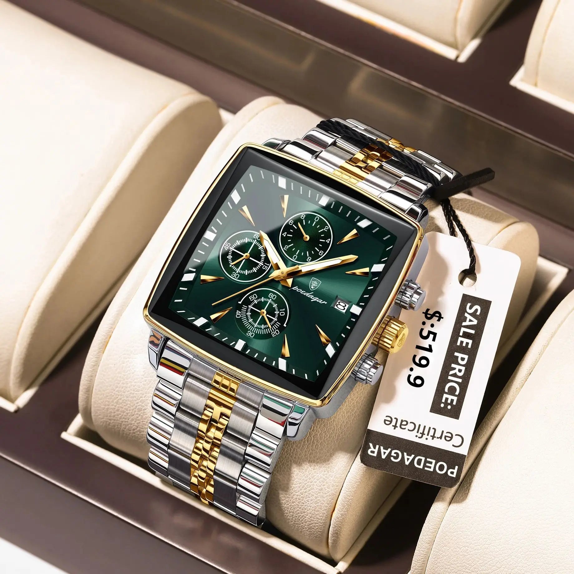 POEDAGAR Reloj de Pulsera para Hombre de Lujo, Impermeable, Luminoso, de Acero Inoxidable, Cronógrafo, Fecha, de Cuarzo, para Negocios