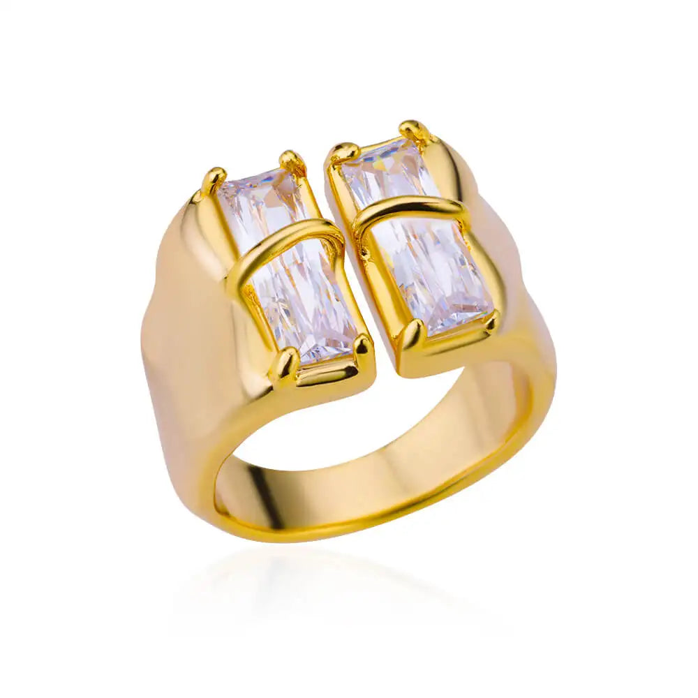 Unregelmäßiger quadratischer Zirkonring für Frauen, Edelstahl, vergoldet, offener Ring, Hochzeitsfeier, Mode-Schmuckgeschenk, kostenloser Versand