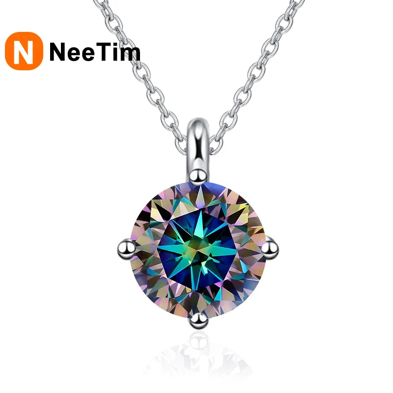 NeeTim 1CT 2CT Echte Moissanit-Halskette für Frauen, Top-Qualität 925er Sterlingsilber, Hochzeit, Party, Brautschmuck, Luxus