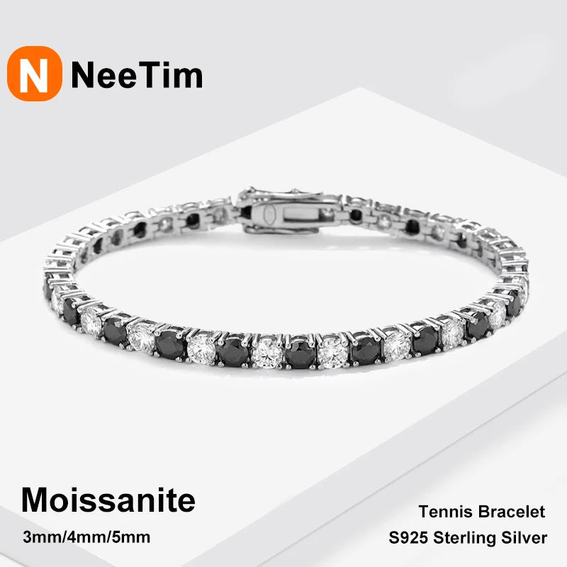 NeeTim Schwarz-Weiß alle Moissanit Tennisarmbänder für Damen und Herren, s925 Sterling Silber vergoldet Weißgold Hip Hop Armband