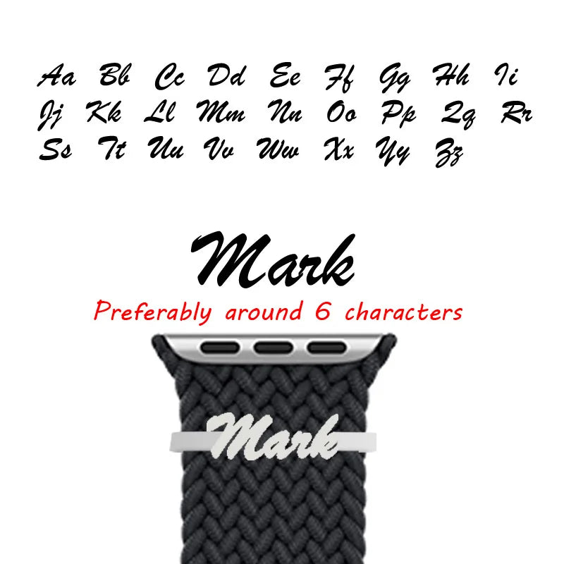 Edelstahl-Uhrenringschlaufe für Apple Watch, individueller Namens-Uhrenanhänger, Band-Charm mit dekorativem personalisiertem Buchstaben-Schmuck