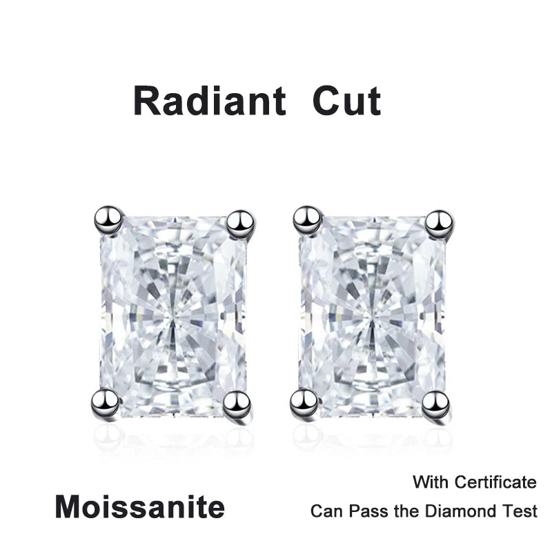 NeeTim 0.5CT 1CT 2CT Smaragd Radiant Schliff Moissanit Ohrstecker für Damen Laborgezüchteter Diamant 925 Sterlingsilber Ohrring Schmuck
