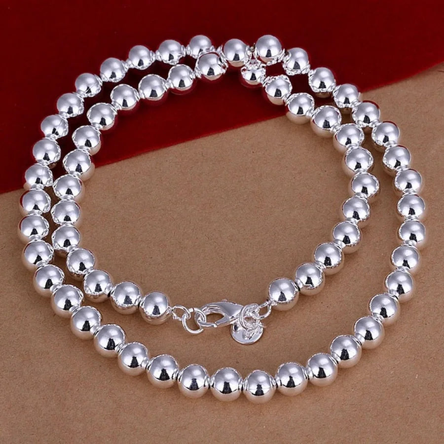4-10MM Beads Chain 925 Sterling Silver Necklace Exquisite Wedding Luxury Gorgeous Charm Fashion For Women Lady 50cm Jewelry