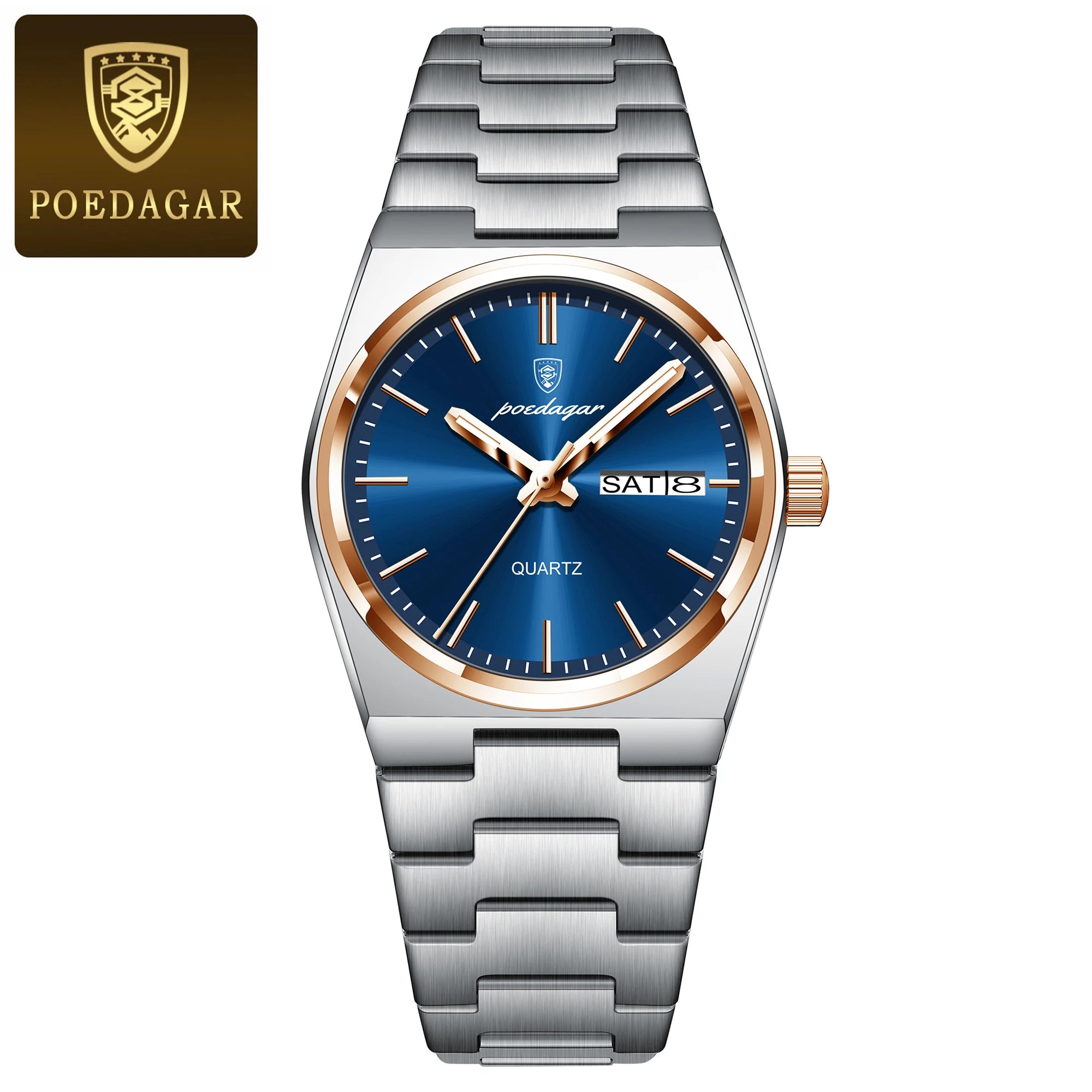 POEDAGAR Reloj de lujo para mujer, impermeable, luminoso, a la moda, de cuarzo, para señora, con fecha, día de la semana, de acero inoxidable, Reloj